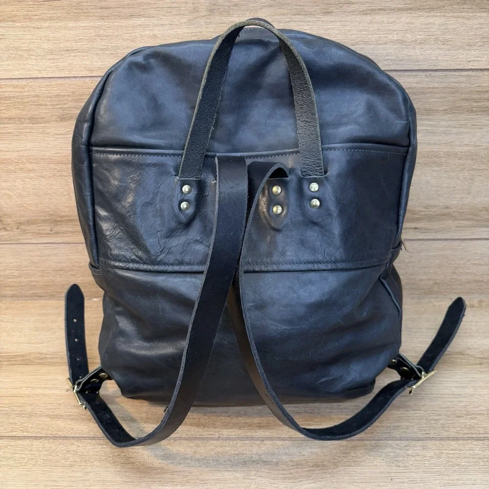 Rare Howl + Hide Backpack Full Grain Black Leather Work Travel Indianapolis USA